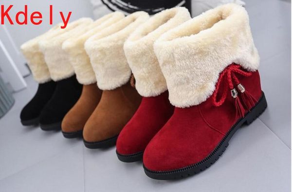boots winter women ankle warm suede plush woman shoes sneakers flats lace up short snow botas de mujer d79f, Black